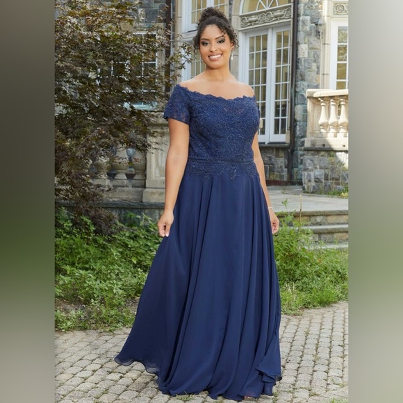 Morilee MGMY Dresses & Skirts - Morilee MGMY Size 18 Beaded A-Line Evening Gown – Navy Chiffon